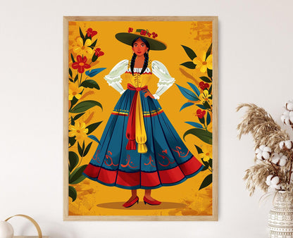 Affiche Pollera Colora – Impression d'une robe colombienne, déco folk latino