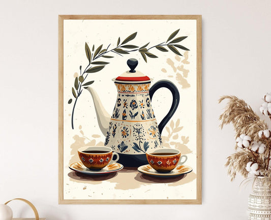 Affiche Cafetière Libanaise – Art Vecteur Traditionnel pour Décor Moyen-Oriental