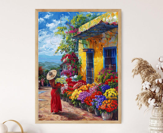 Affiche Marché de Fleurs à Porto Rico – Décor mural vibrant, souvenir de voyage