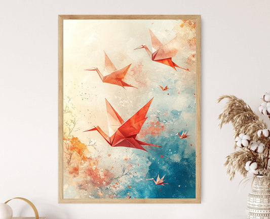 Affiche Grue en Origami Japonaise – Poster Art Traditionnelle en Papier