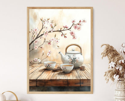 Affiche Théière Japonaise – Poster Art de Cuisine Fleurs de Cerisier