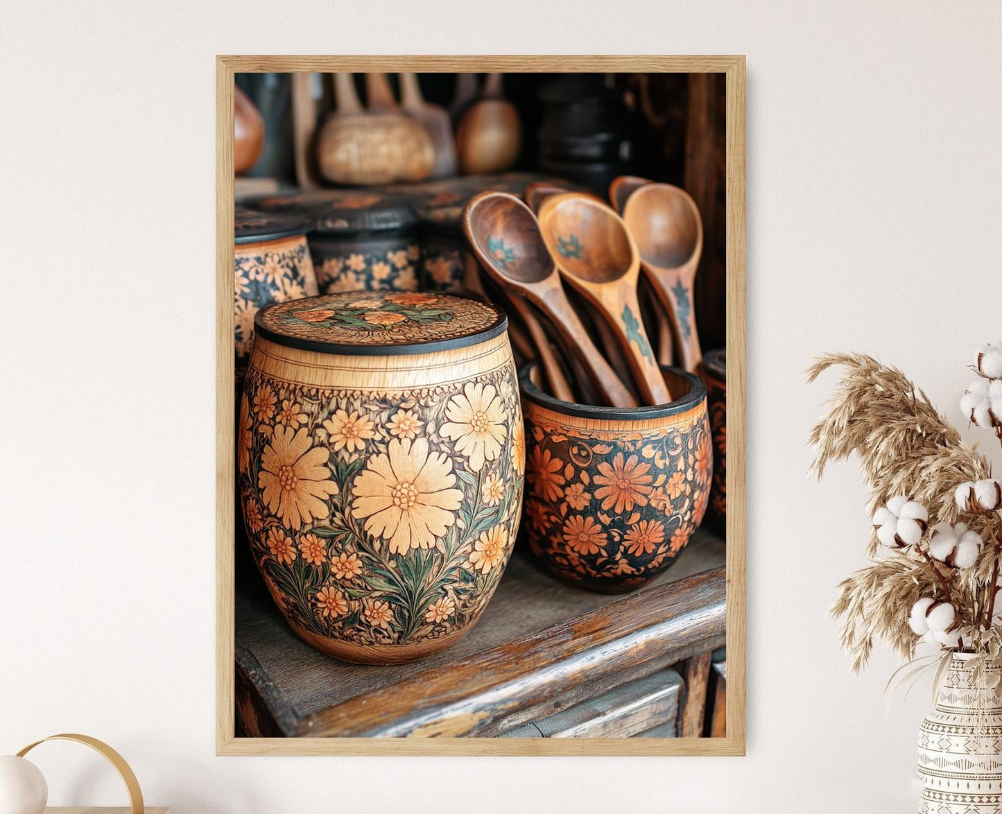 Affiche Art Populaire – Impression en Écorce de Bouleau Russe avec Cuillères Khokhloma