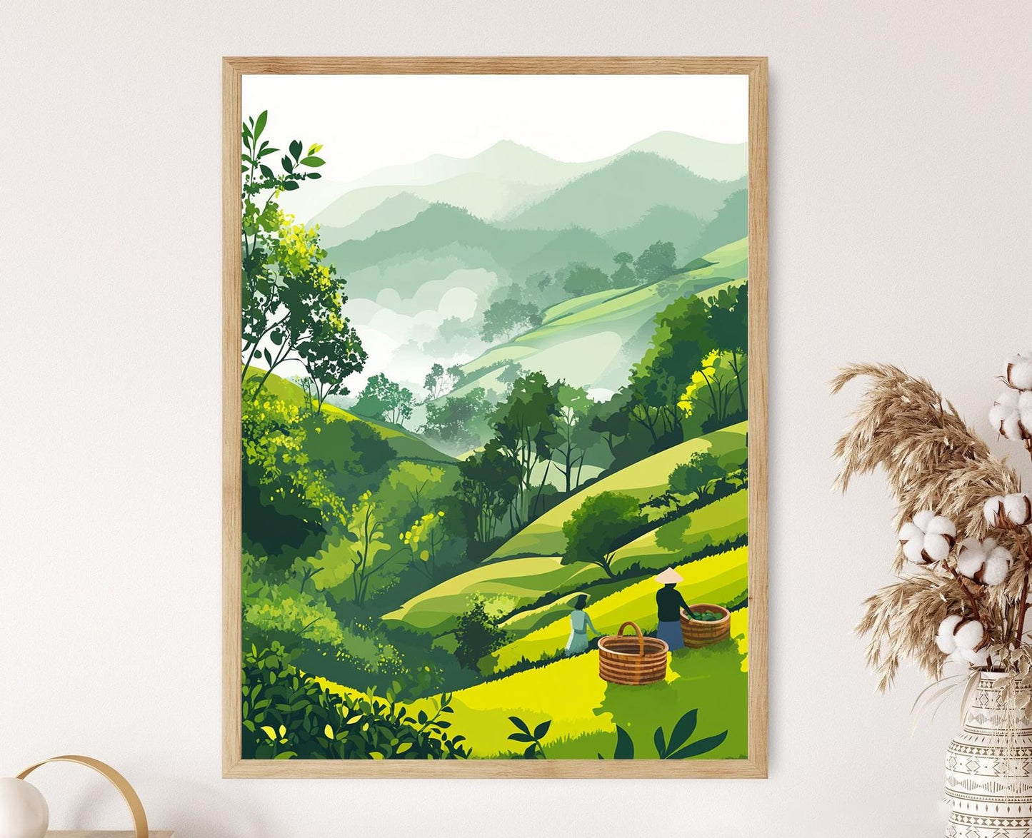 Affiche Jardins de Thé de Sylhet – Impression Art des Collines Vertes