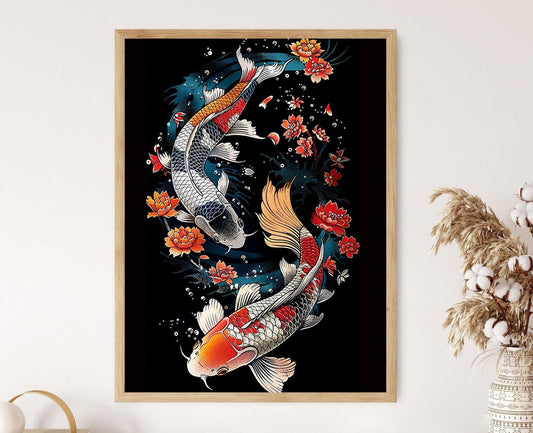 Affiche Poisson Koi – Impression sur Toile Aquarelle Japonaise Artisanale