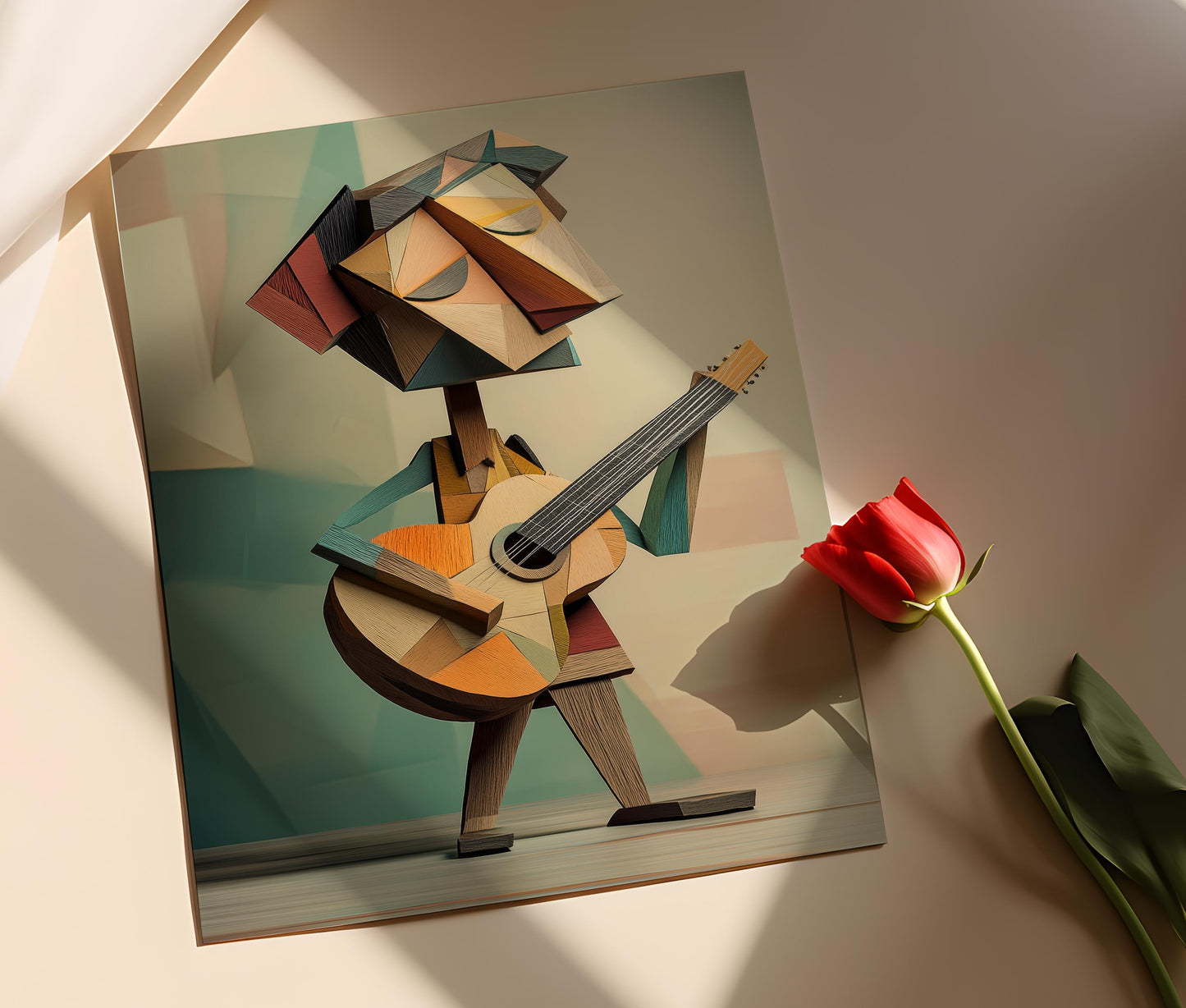 Affiche Guitariste Abstrait – Poster Cubiste Moderne de Décor Musical