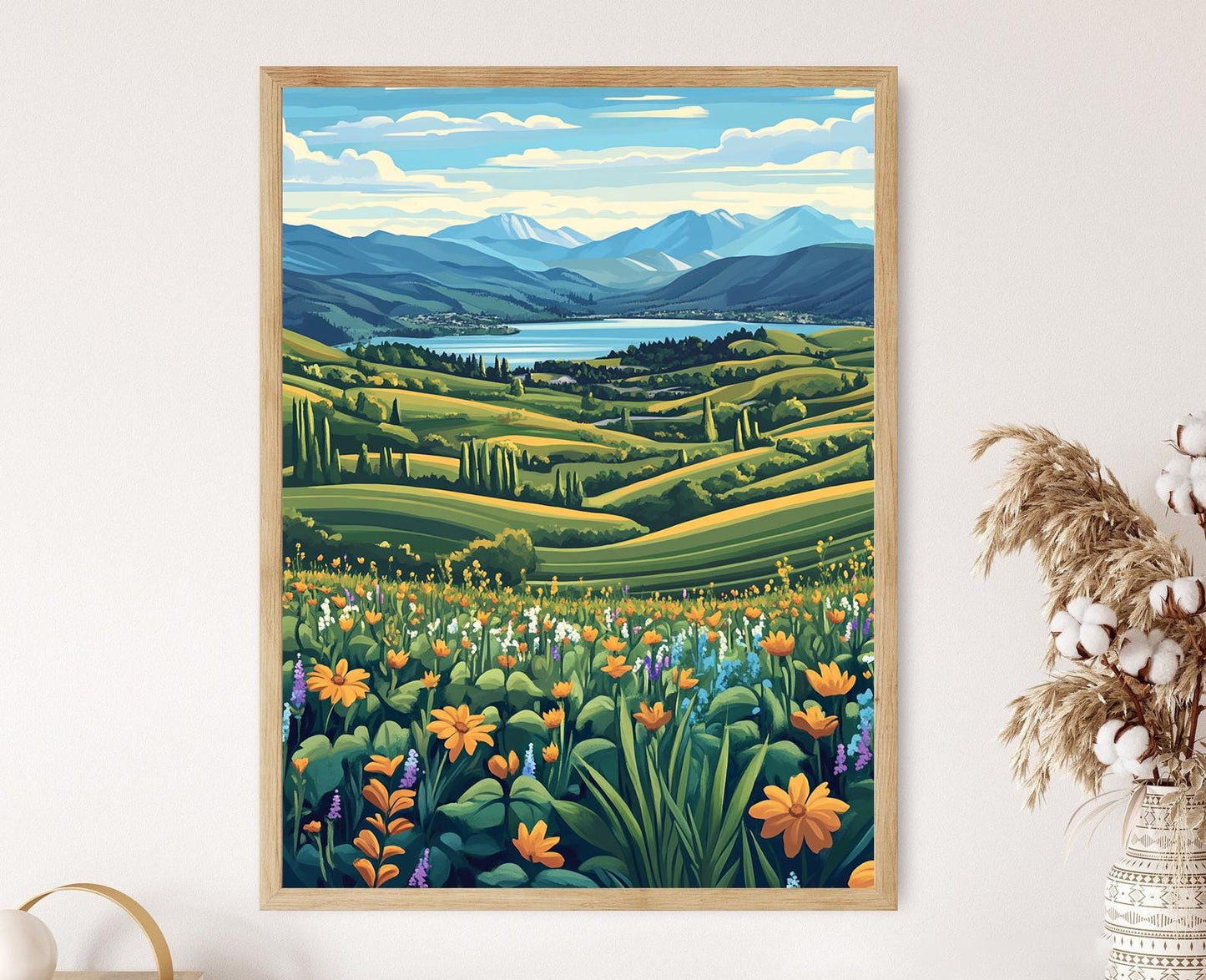 Affiche Okanagan Valley – Illustration de verger et vignoble