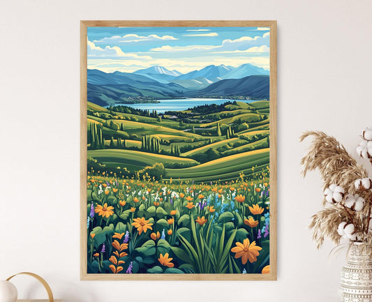 Affiche Okanagan Valley – Illustration de verger et vignoble