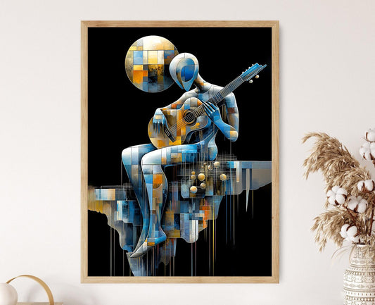 Affiche Art Abstrait de Guitariste – Décor Murale Cubiste Futuriste