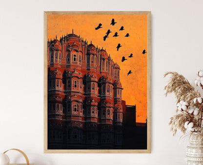 Affiche Jaipur – Poster Silhouette du Hawa Mahal au coucher de soleil