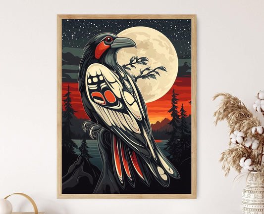 Affiche Raven et Lune – Art Print Traditionnelle Autochtone