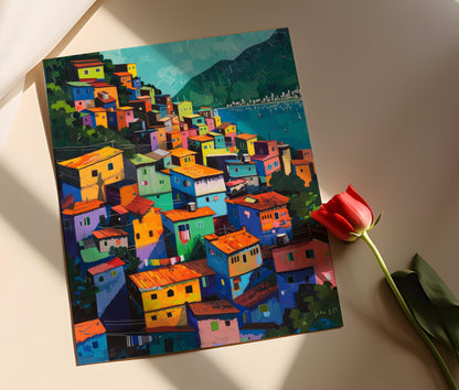 Affiche Favela à l'aube – Impression giclée Colorée de Décor Brésilien