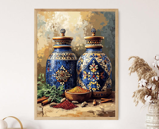 Affiche Épices Syriennes – Poster Art de Pots en Mosaïque pour Cuisine
