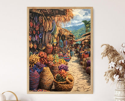 Affiche Marché d'Art Haïtien – Poster Créativité Colorée et Artisanat