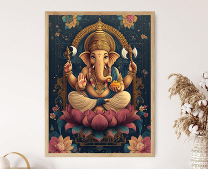Affiche Lord Ganesha – Impression artistique décor spirituel hindou avec Modak