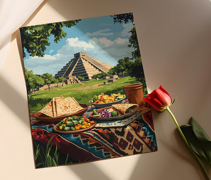 Affiche Teotihuacán – Imprimé Artisanal de Pique-nique Mexicain