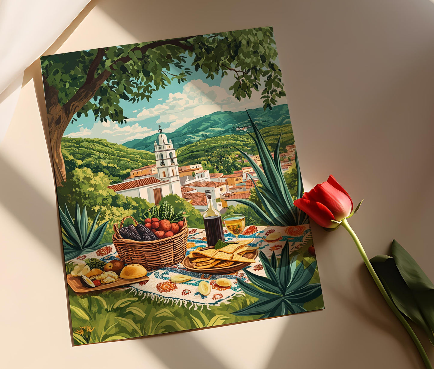 Affiche Oaxaca – Art Print Scène de Pique-Nique Mexicain, Décor Restaurant