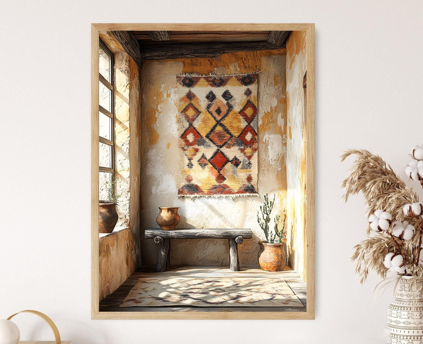 Affiche Tapisserie en Tissu Malien – Poster Héritage Textile Africain