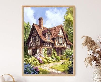 Affiche Manoir Tudor – Poster Architecture Anglaise Classique