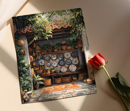 Affiche de Décor Sundanais – Illustration de Plat en Céramique