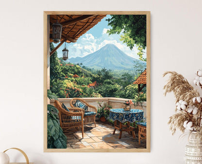 Affiche Terrasse Yogyakarta – Poster Art Batik Indonésien & Mobilier Bamboo
