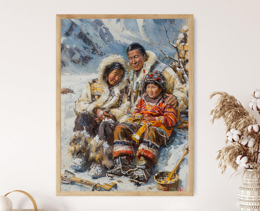 Affiche Vie de Famille Inuit – Poster Activités Quotidiennes Arctiques