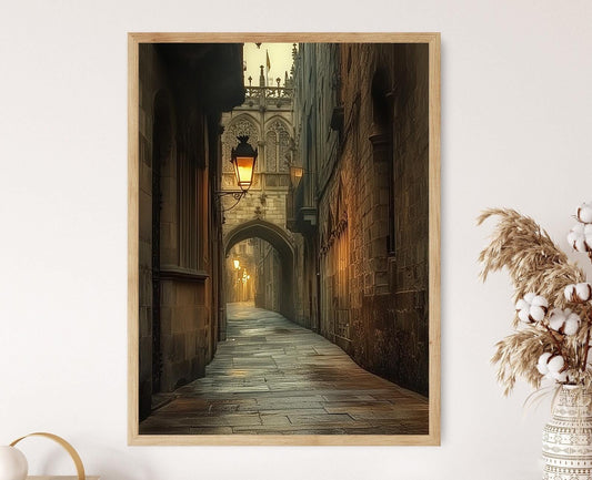 Affiche Quartier Gothique – Poster Art Catalan, Architecture Médiévale