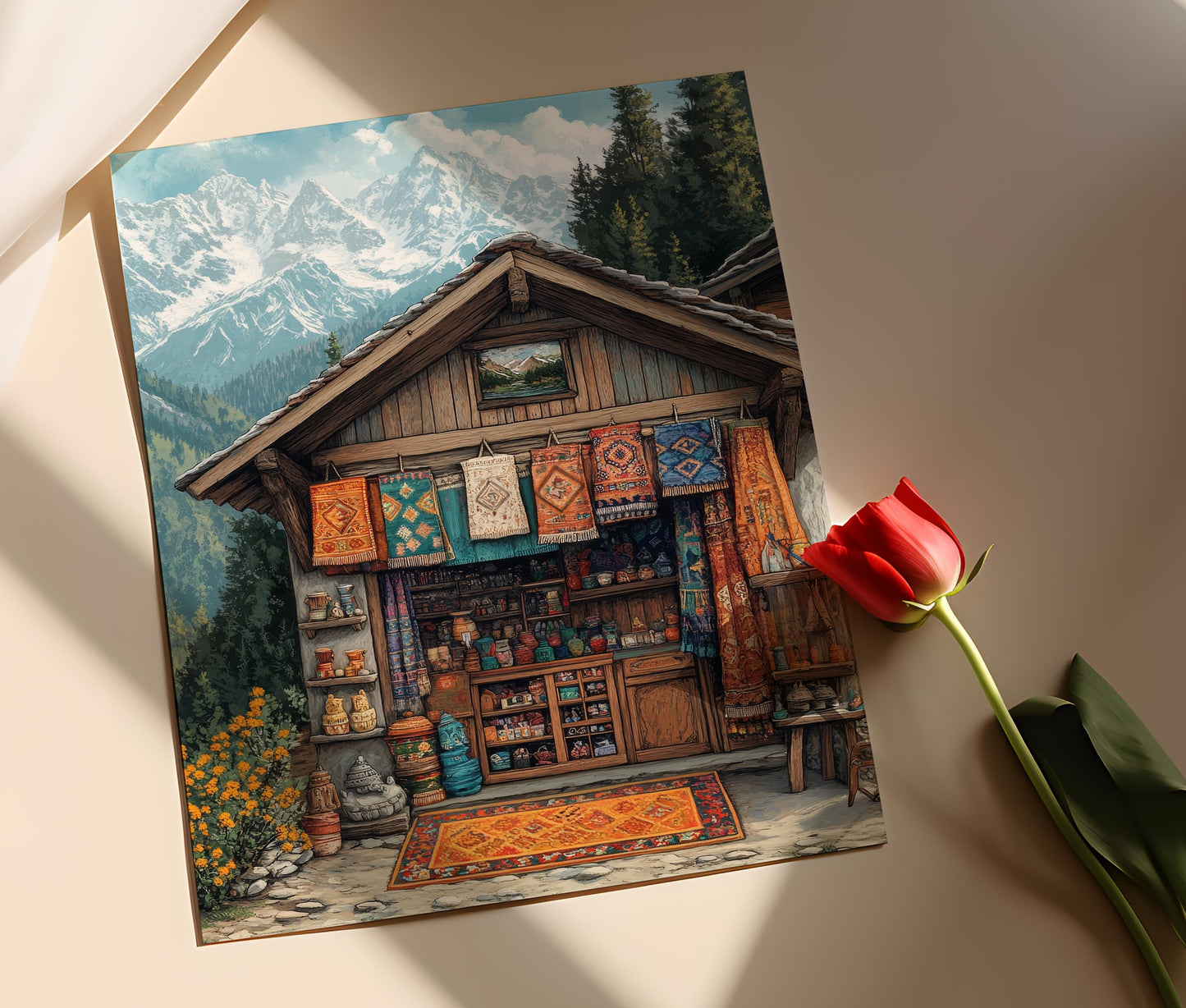 Affiche Himachal Pradesh – Poster Illustré de Châles en Laine et Artisanat