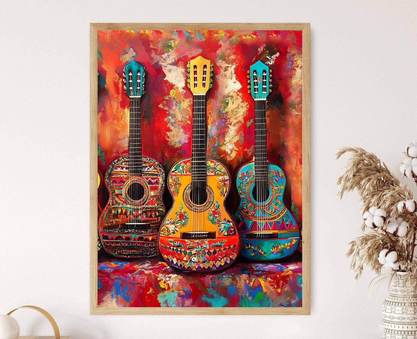 Affiche Guitare Mexicaine Colorée – Art Populaire Vibrant pour Décor