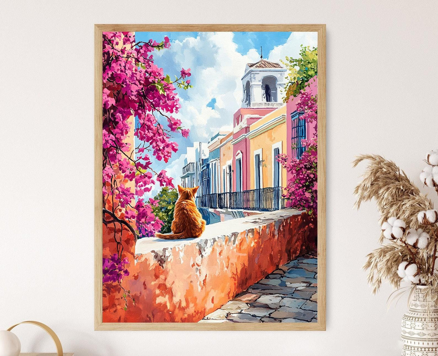 Affiche Vieille San Juan avec Chat – Poster Décoratif Porto-Ricain