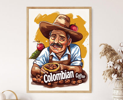 Affiche Grains de Café Colombien – Art Vintage pour Cuisine et Cadeau