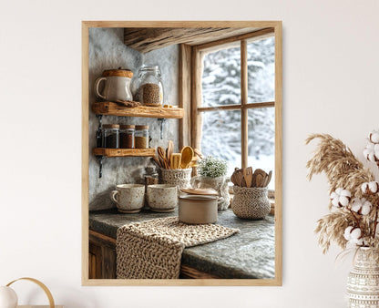 Affiche Cuisine Nordique – Décor Rustique Islandais avec Supports Tricotés