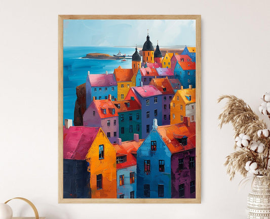 Affiche Reykjavik – Poster Vue vibrante de la ville avec Hallgrímskirkja