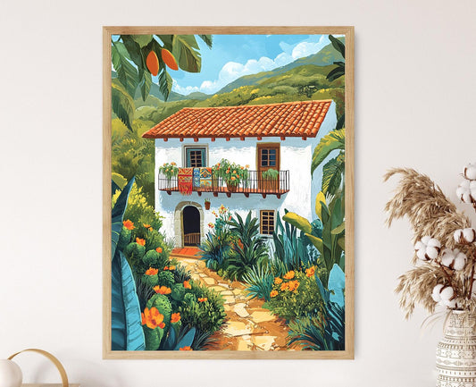 Affiche Maison Paysanne Salvadorienne – Art Floral de Flor de Izote