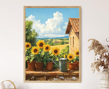 Affiche Style Urugayen – Impression d'Arrosoir avec Tournesols