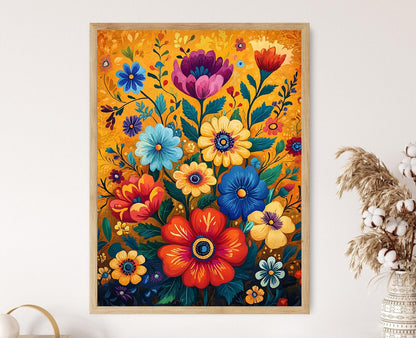 Affiche Tapisserie Bosnienne – Poster Motifs Floraux Bohèmes Éclatants