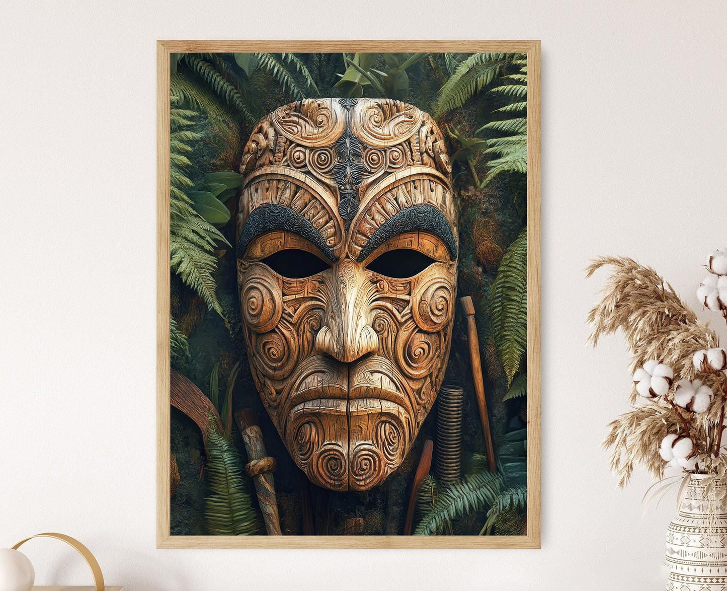 Affiche Masque Maori Sculpté – Poster Art de la Culture Néo-Zélandaise