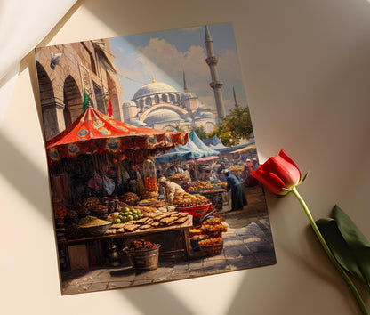 Affiche Marché d'Istanbul – Poster Art de la Nourriture de Rue Colorée