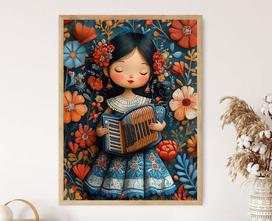 Affiche Nicaraguayenne – Poster Art Muñeca avec Accordéon