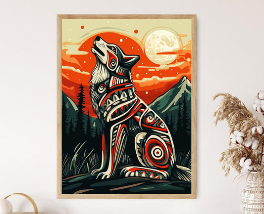 Affiche Loup Haida – Poster Formline au Clair de Lune, Art Autochtone