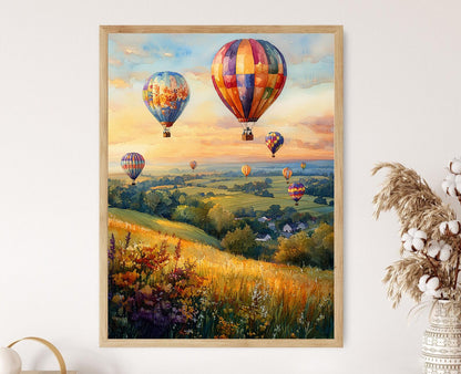 Affiche Montgolfières en Indiana – Paysage Champêtre Aquarelle