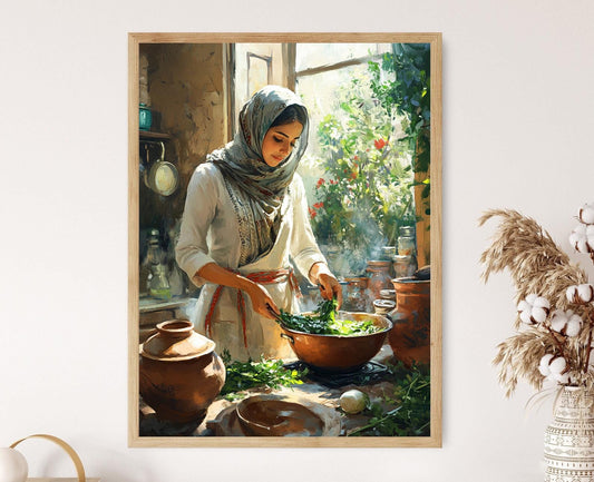 Affiche Art de Cuisine Palestinienne – Femme Préparant Maqluba