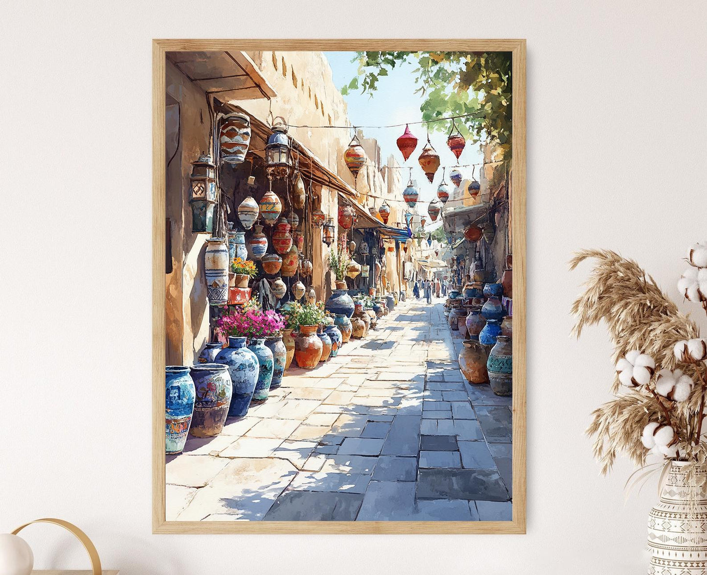 Affiche Rafah Marketplace – Imprimé Art avec Marchés et Lanternes Vibrantes