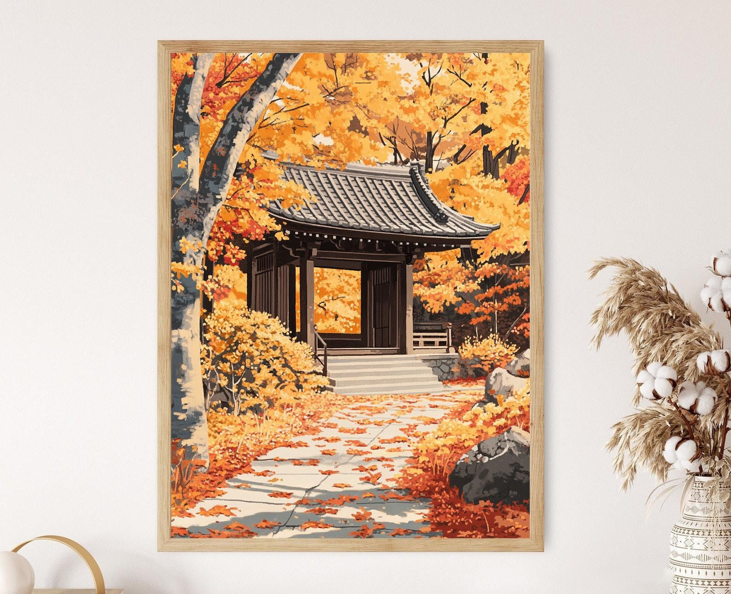 Affiche Temple Japonais en Automne – Poster Art Inspiré de Hiroaki Takahashi
