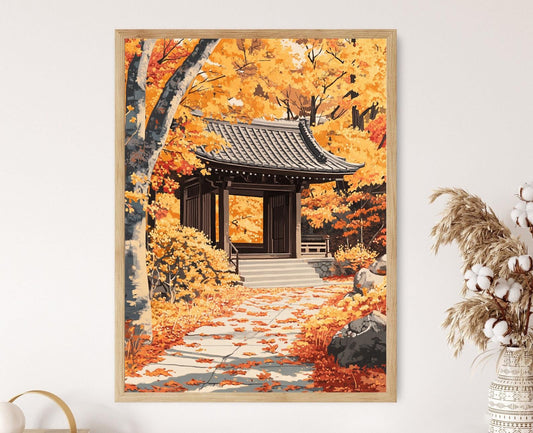 Affiche Temple Japonais en Automne – Poster Art Inspiré de Hiroaki Takahashi