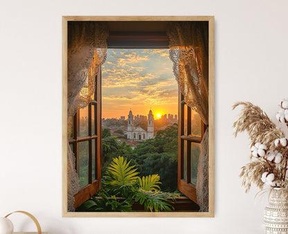 Affiche Barquisimeto – Poster Art de la Vue sur Fenêtre au Couché de Soleil