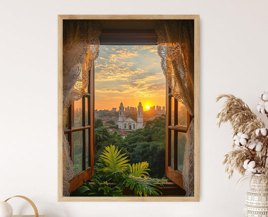 Affiche Barquisimeto – Poster Art de la Vue sur Fenêtre au Couché de Soleil
