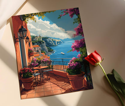 Affiche Terrasse Méditerranéenne – Poster Bougainvillier Vibrant