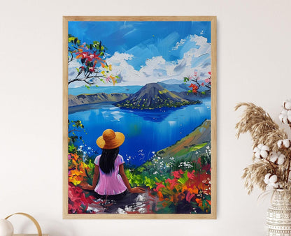 Affiche Volcan Taal – Peinture Paysage Philipin, Décor Sérénité