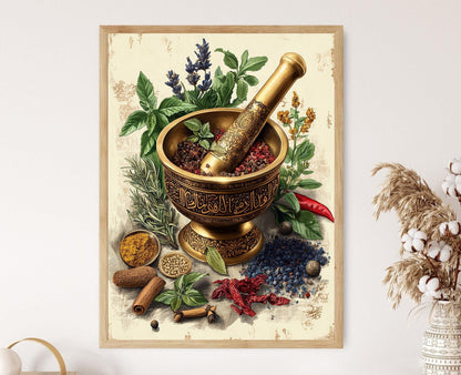 Affiche Mortier et Pilon Persan – Poster Art Calligraphie Cuisine