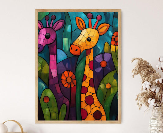 Affiche Giraffe Tinga Tinga – Poster Art des Animaux de Tanzanie